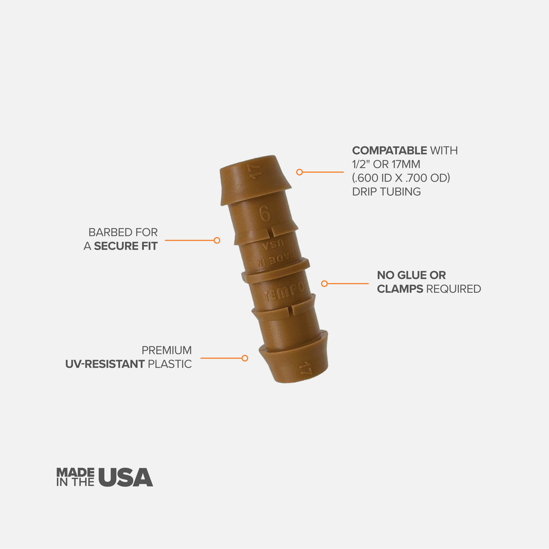 1/2" Barbed Drip Tube Coupling (5 Pack)